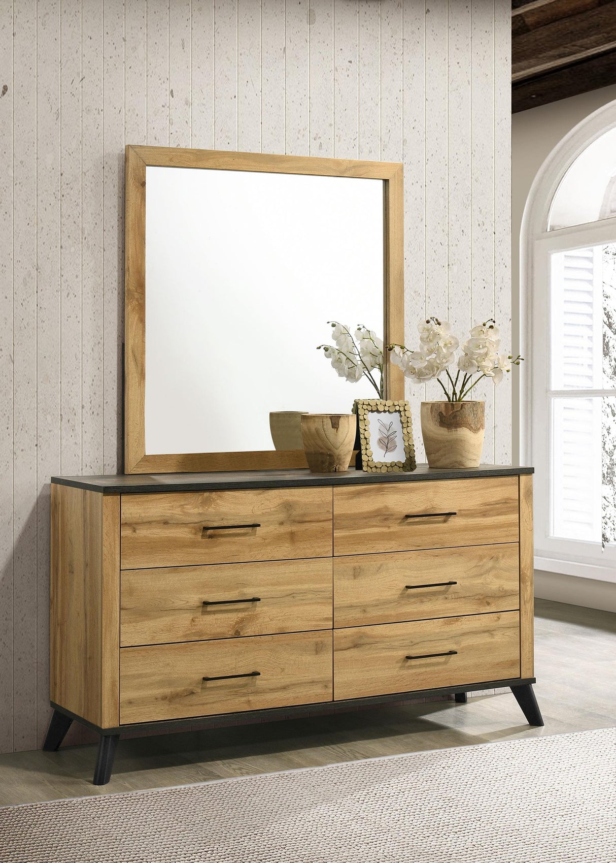 Coaster Kaywood 6-drawer Dresser and Mirror Natural Pine