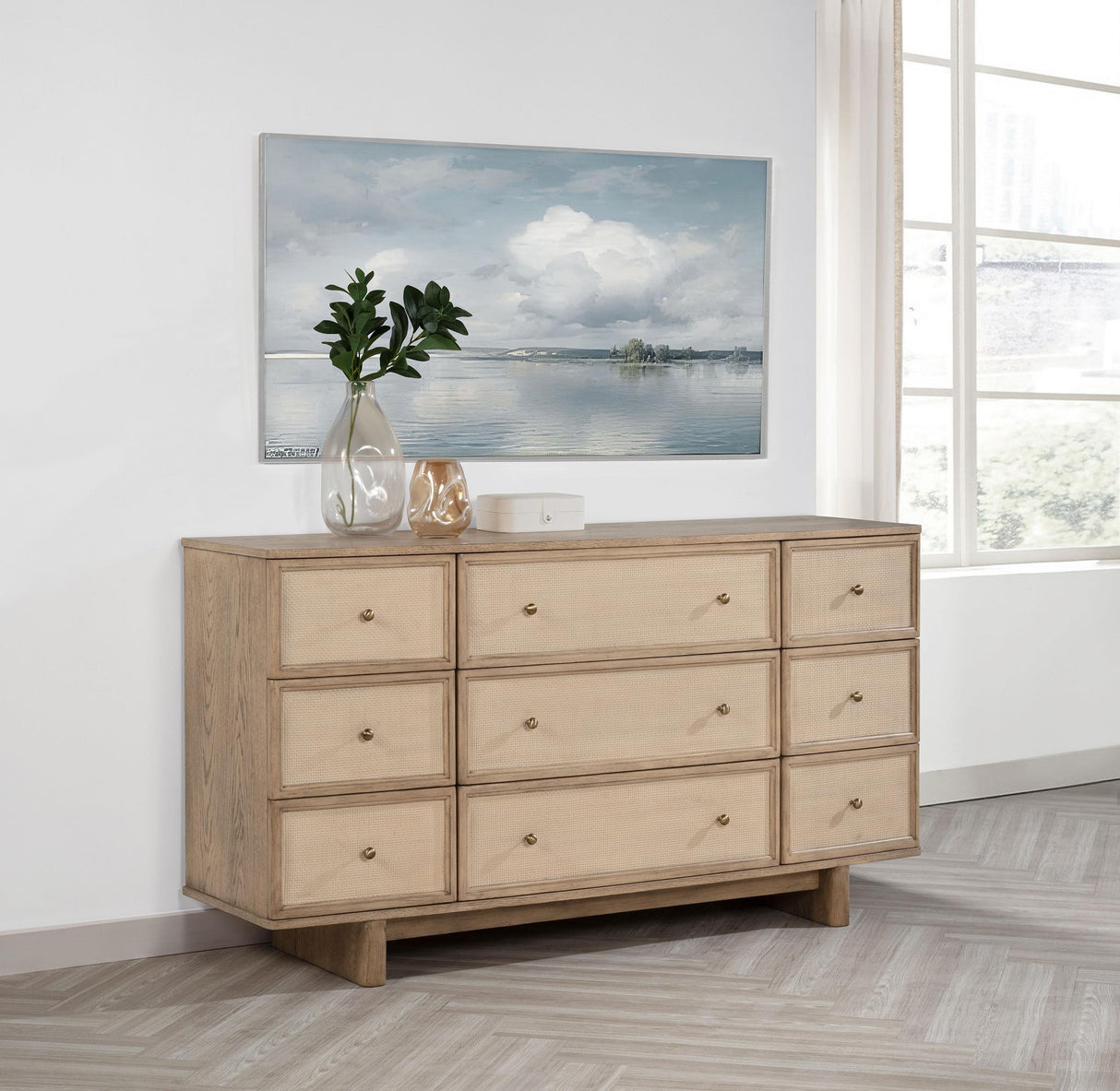 Coaster Kailani 9-drawer Dresser Cabinet Beige Oak