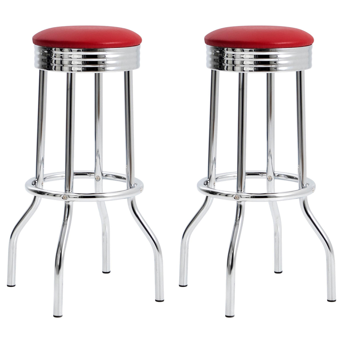 Coaster Retro Upholstered Metal Swivel Bar Stool Red (Set of 2)