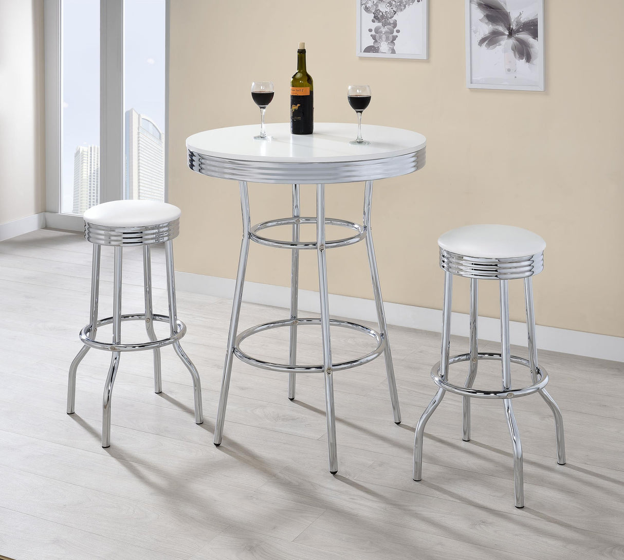 Coaster Retro 3-piece Round 1950s Bistro Pub Bar Table Set White