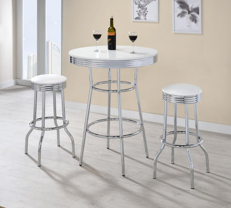 Coaster Retro 3-piece Round 1950s Bistro Pub Bar Table Set White