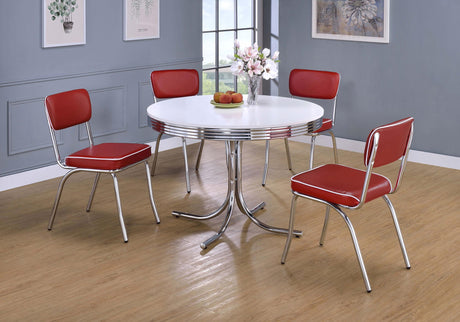 Coaster Retro 5-piece Round Dining Table Set White and Red