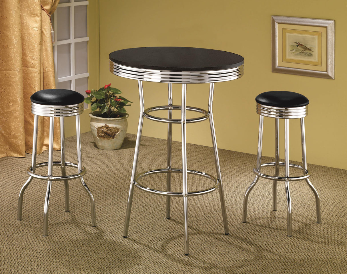 Coaster Retro 3-piece Round 1950s Bistro Pub Bar Table Set Black