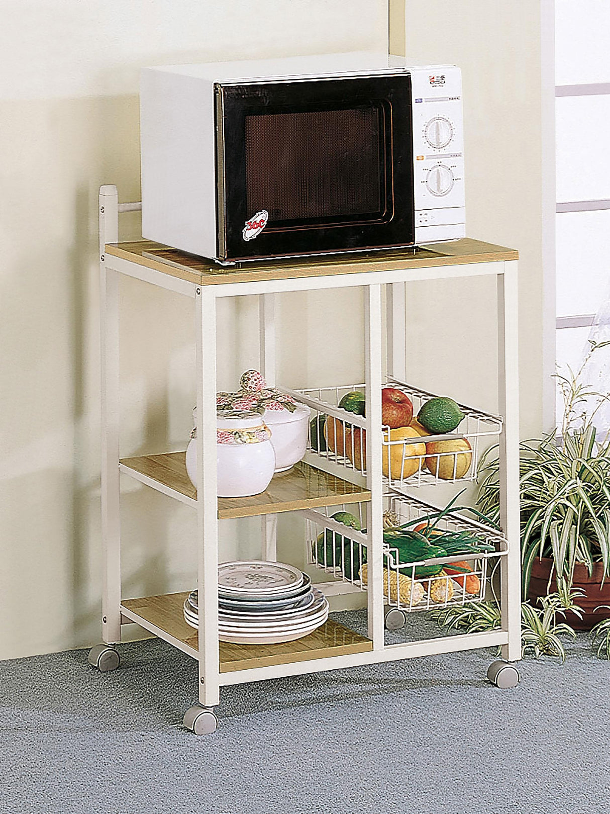 Coaster Kelvin 2-shelf Mobile Kitchen Cart Natural Brown and White