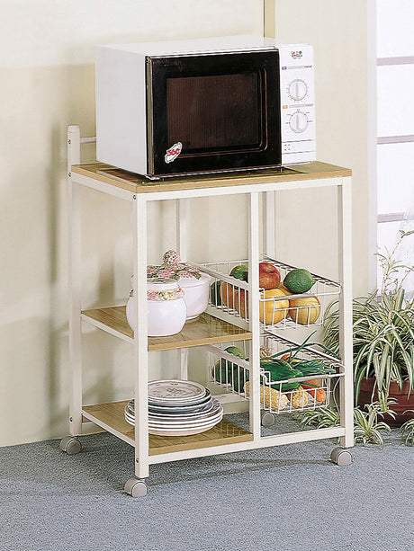 Coaster Kelvin 2-shelf Mobile Kitchen Cart Natural Brown and White