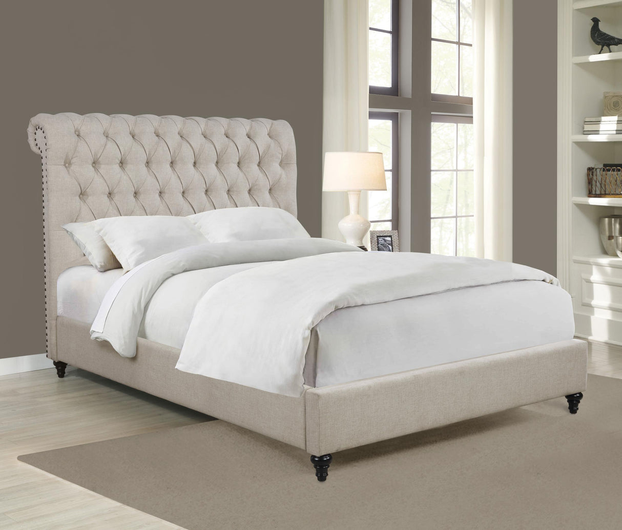 Coaster Devon 57-inch Upholstered Eastern King Panel Bed Beige