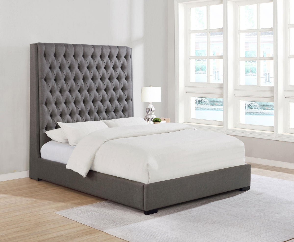 Coaster Camille Upholstered California King Panel Bed Grey