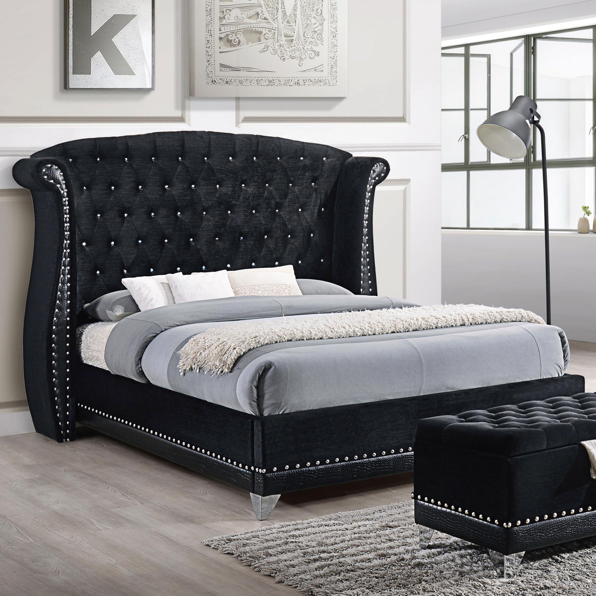 Coaster Barzini Upholstered California King Wingback Bed Black