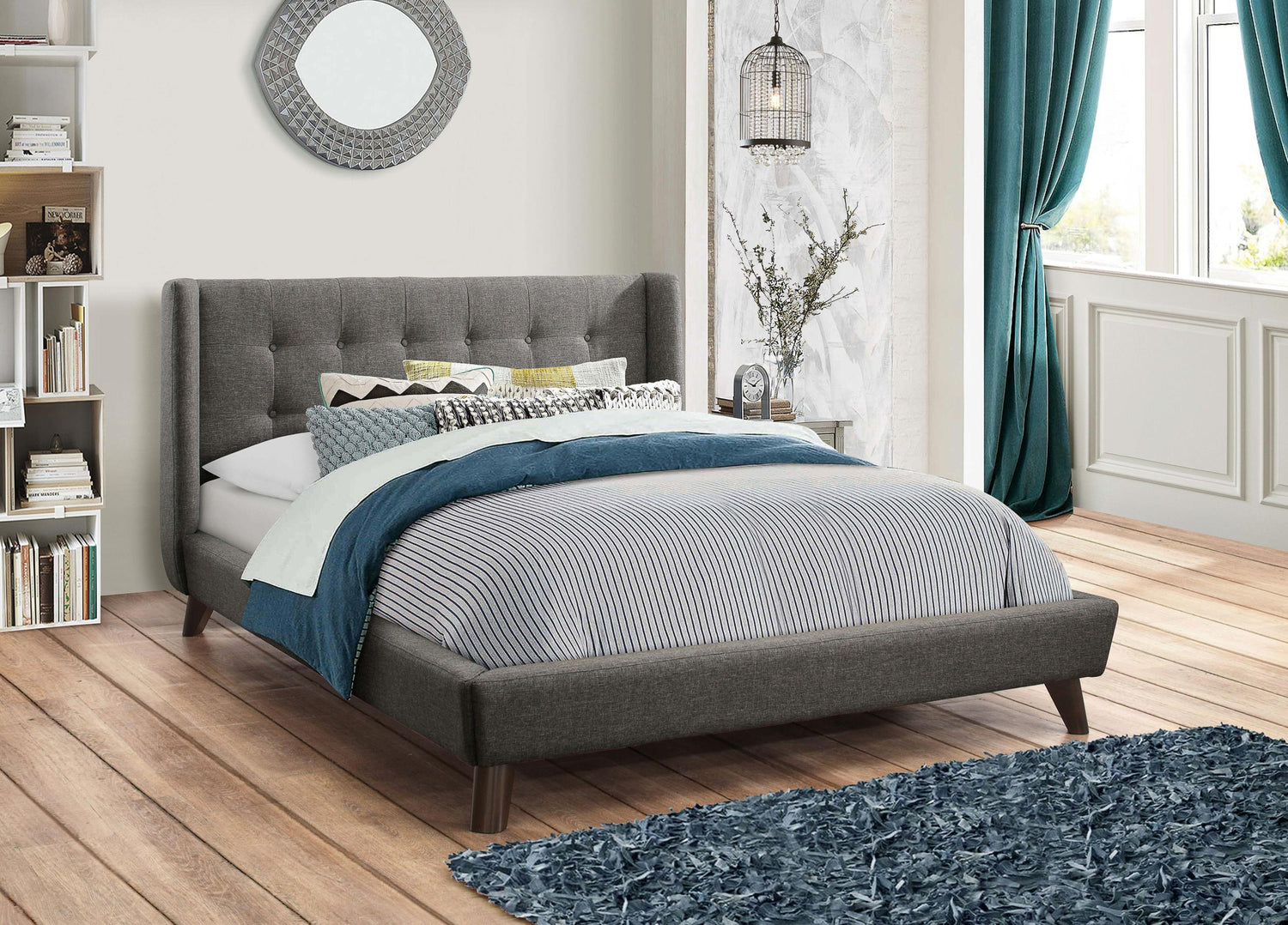 Coaster Carrington Upholstered Full Wingback Bed Grey