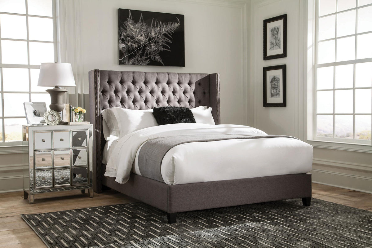 Coaster Bancroft Upholstered Eastern King Wingback Bed Grey