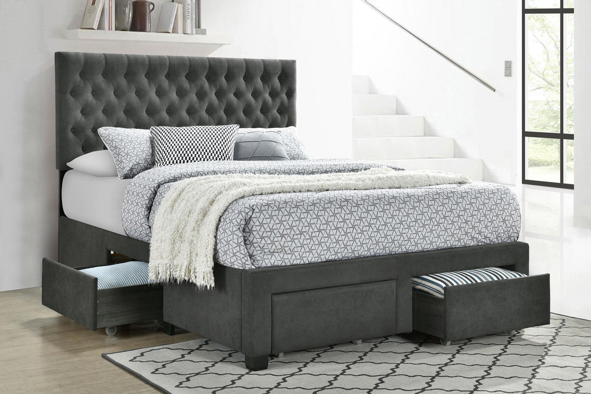 Coaster Soledad Upholstered Full Storage Panel Bed Grey