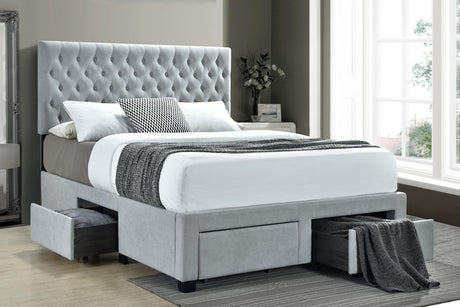 Coaster Soledad Upholstered Queen Storage Panel Bed Light Grey