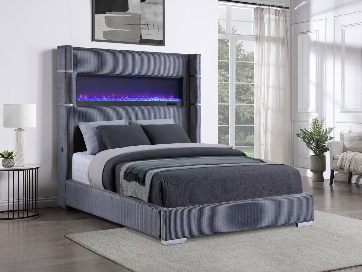 Coaster Tisdall 67-inch Upholstered Cal King Fireplace Bed Grey