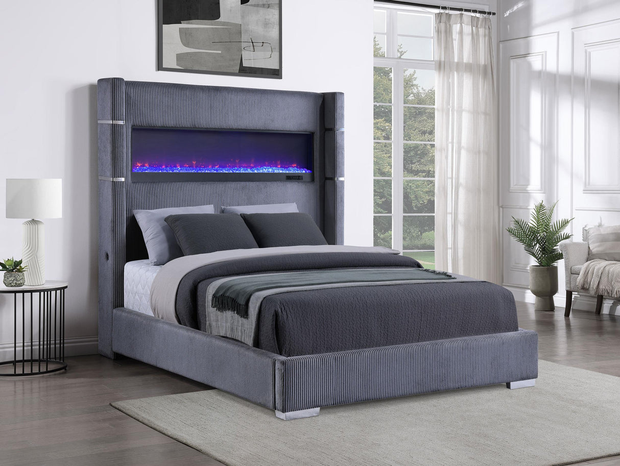 Coaster Tisdall 67-inch Upholstered Queen Fireplace Bed Grey