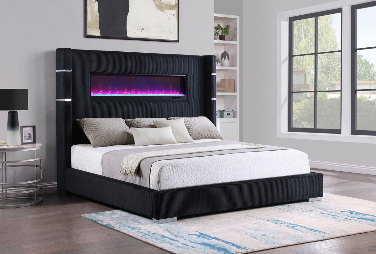 Coaster Tisdall 67-inch Upholstered Queen Fireplace Bed Black