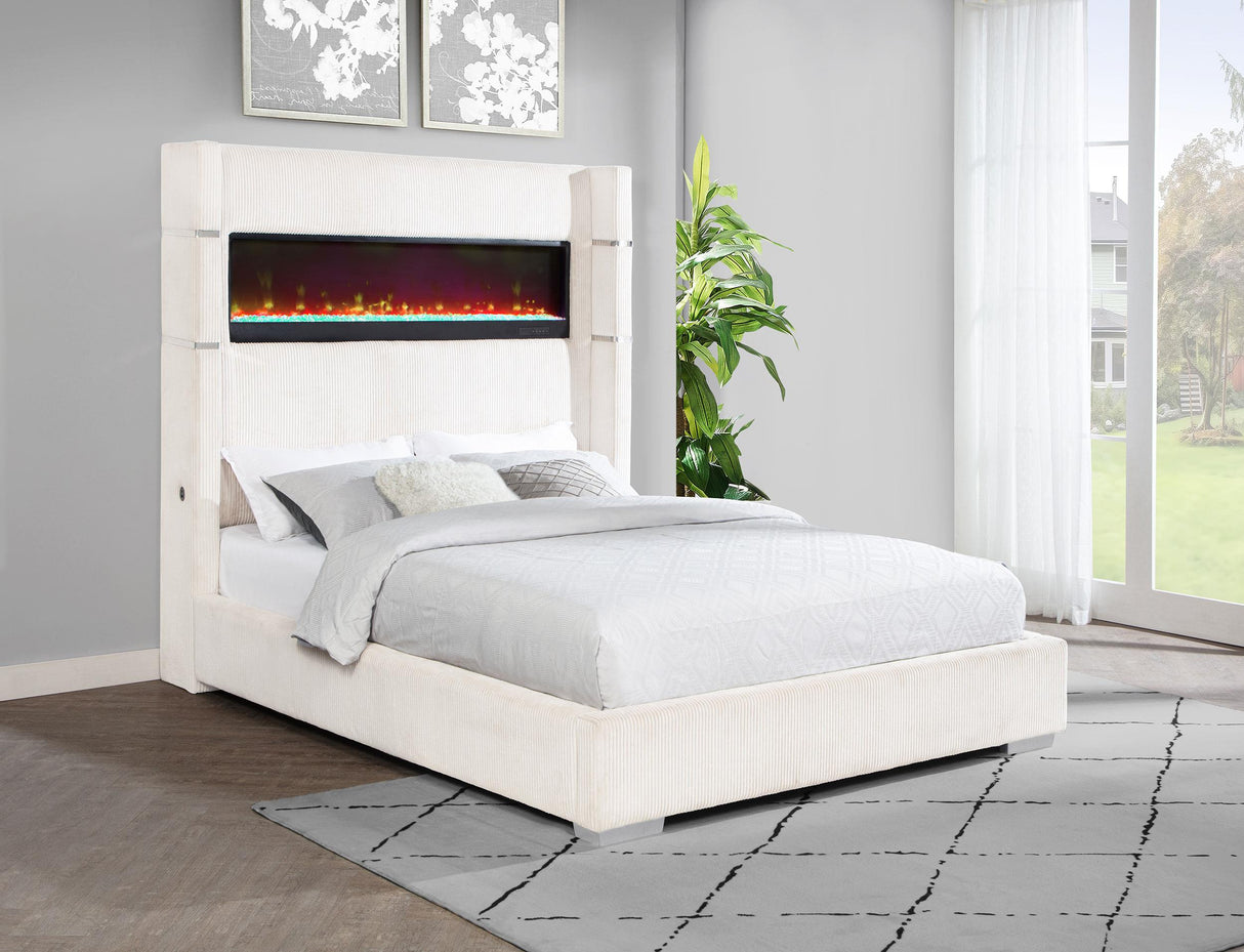 Coaster Tisdall 67-inch Upholstered Queen Fireplace Bed Cream