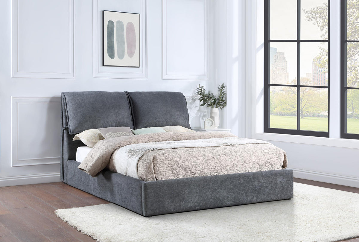 Coaster Laurel Upholstered Queen Panel Bed Dark Grey