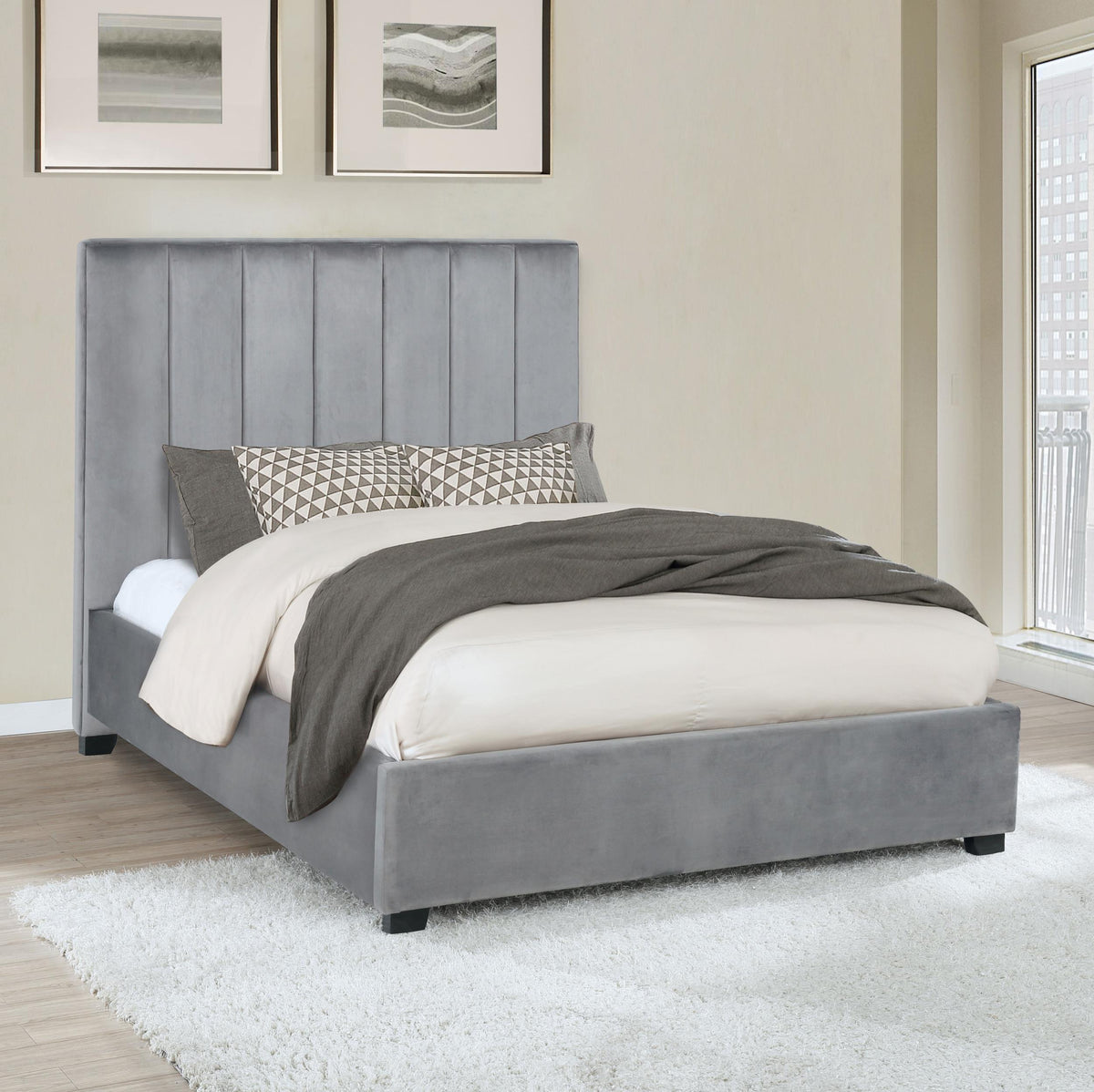 Coaster Arles Upholstered Eastern King Panel Bed Grey