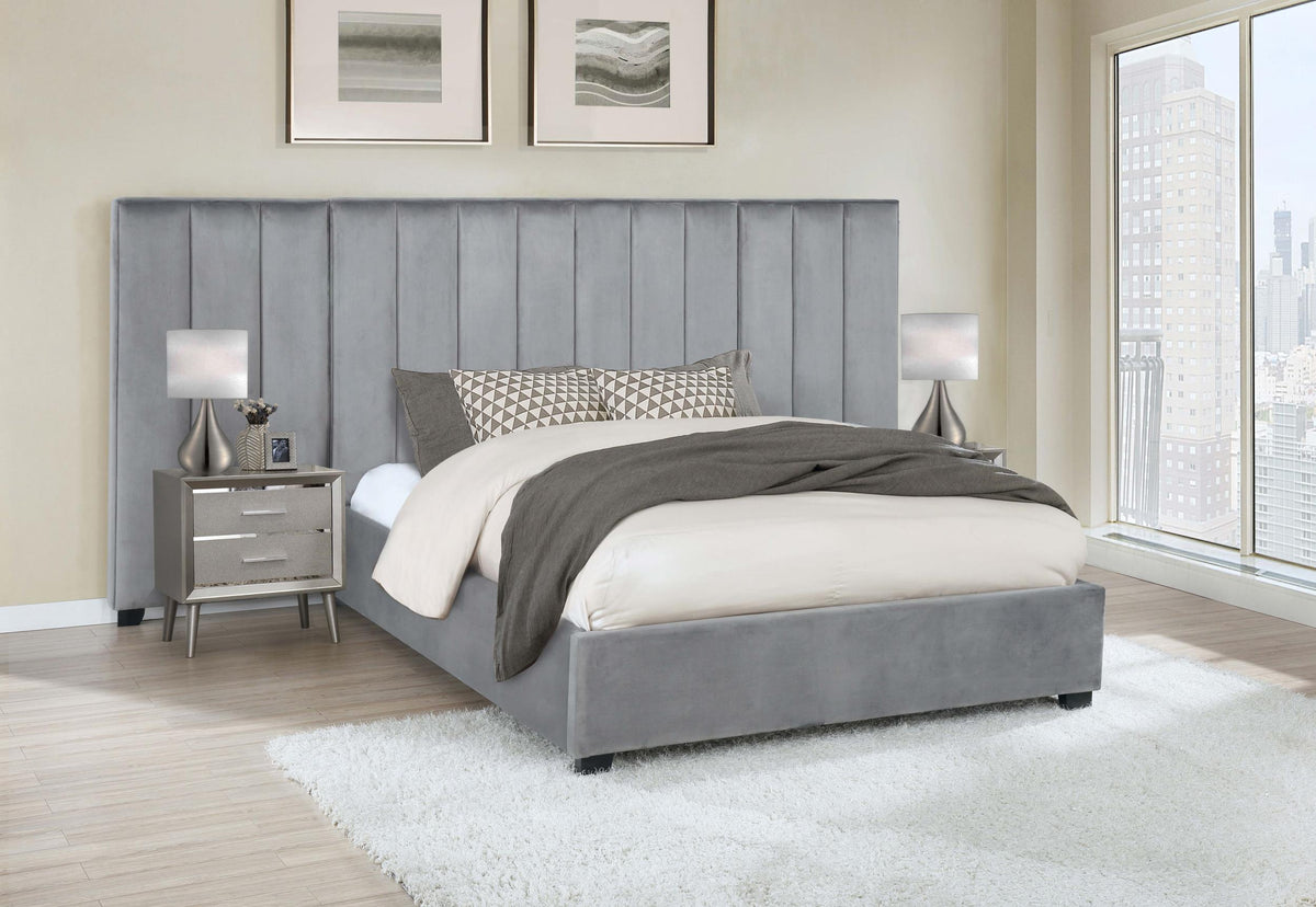 Coaster Arles Upholstered Queen Wall Panel Bed Grey