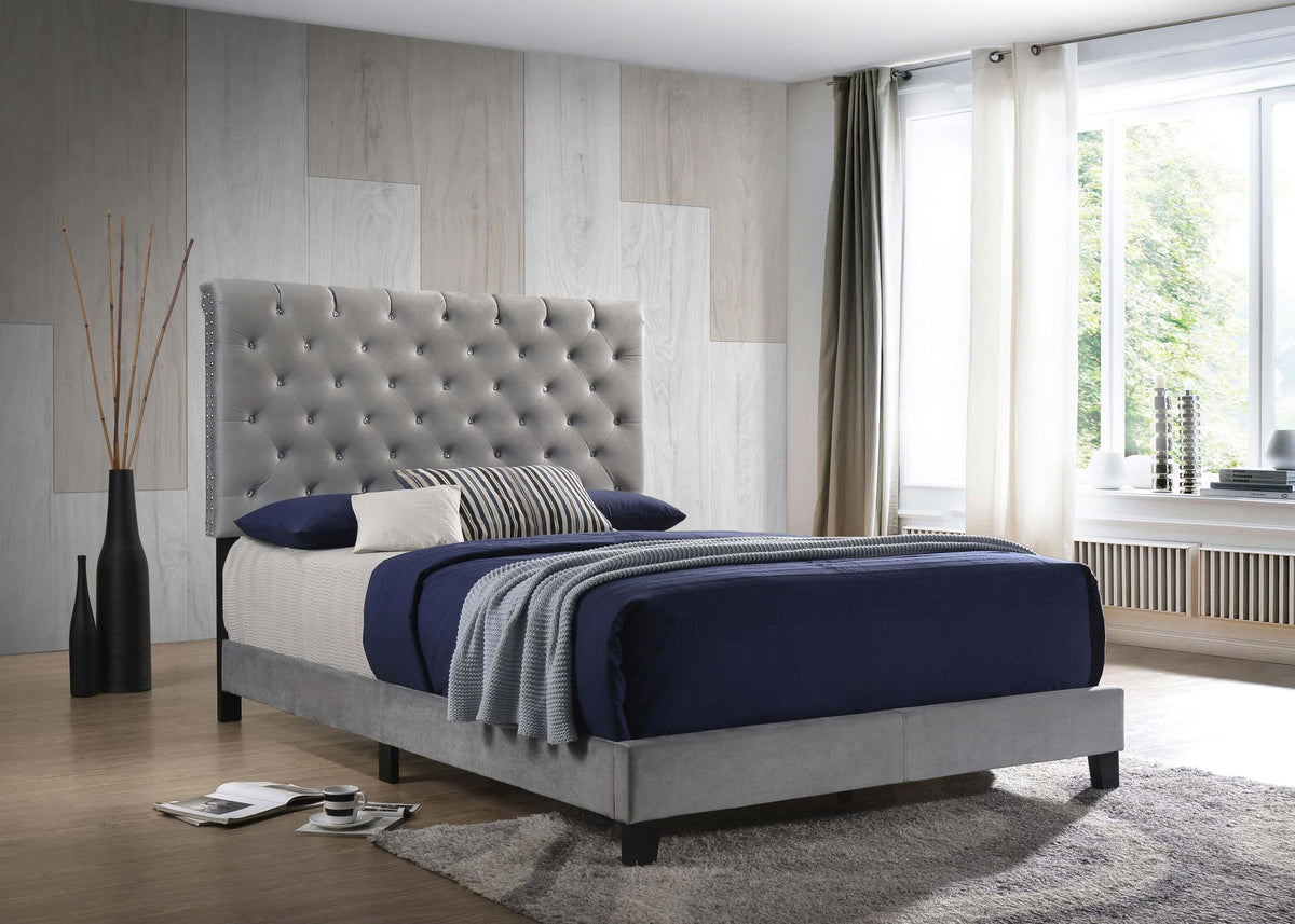 Coaster Warner Upholstered Eastern King Panel Bed Grey