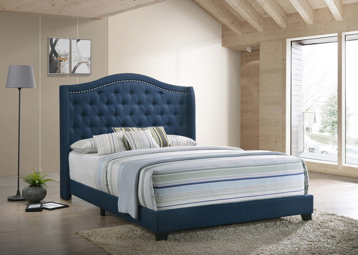 Coaster Sonoma Upholstered Full Wingback Bed Blue