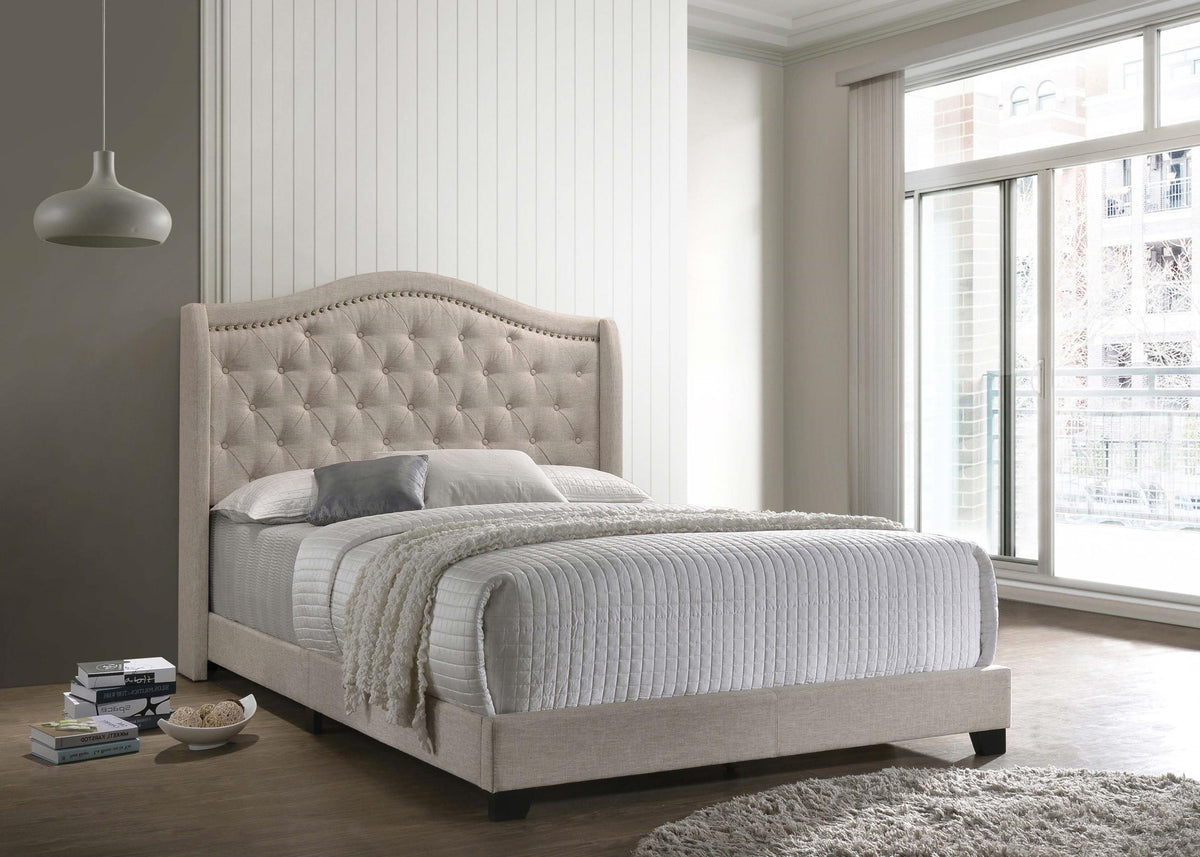 Coaster Sonoma Upholstered Eastern King Wingback Bed Beige