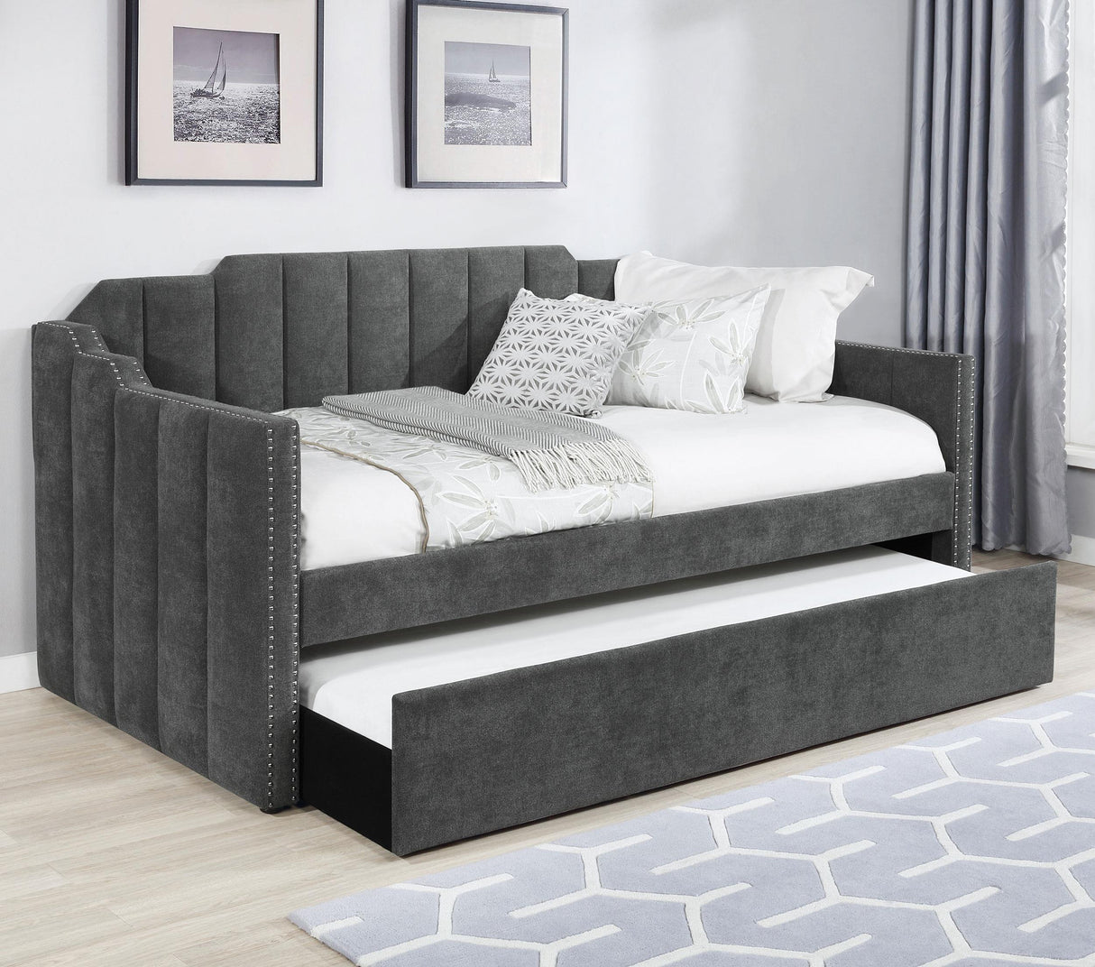 Coaster Kingston Upholstered Twin Daybed with Trundle Charcoal
