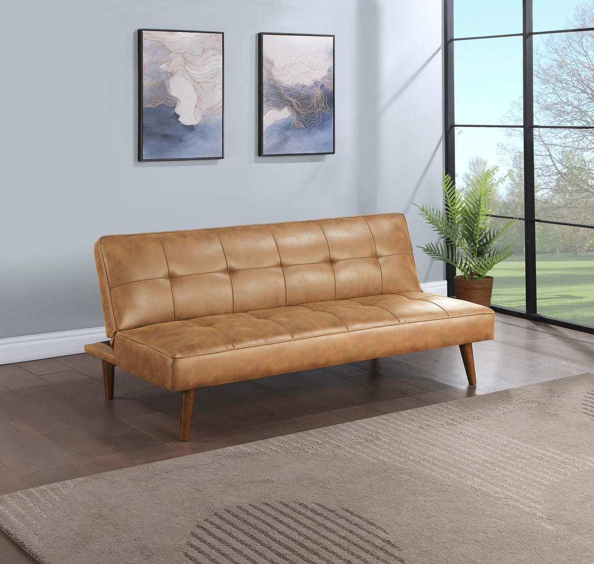 Coaster Jenson Upholstered Tufted Convertible Sofa Bed Saddle Brown