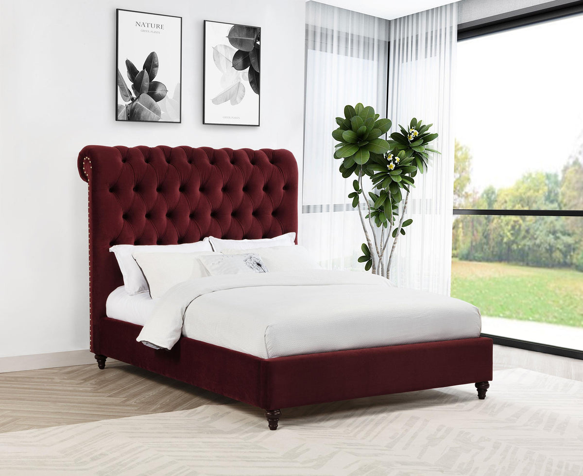 Coaster Devon 57-inch Upholstered Full Panel Bed Wine Red