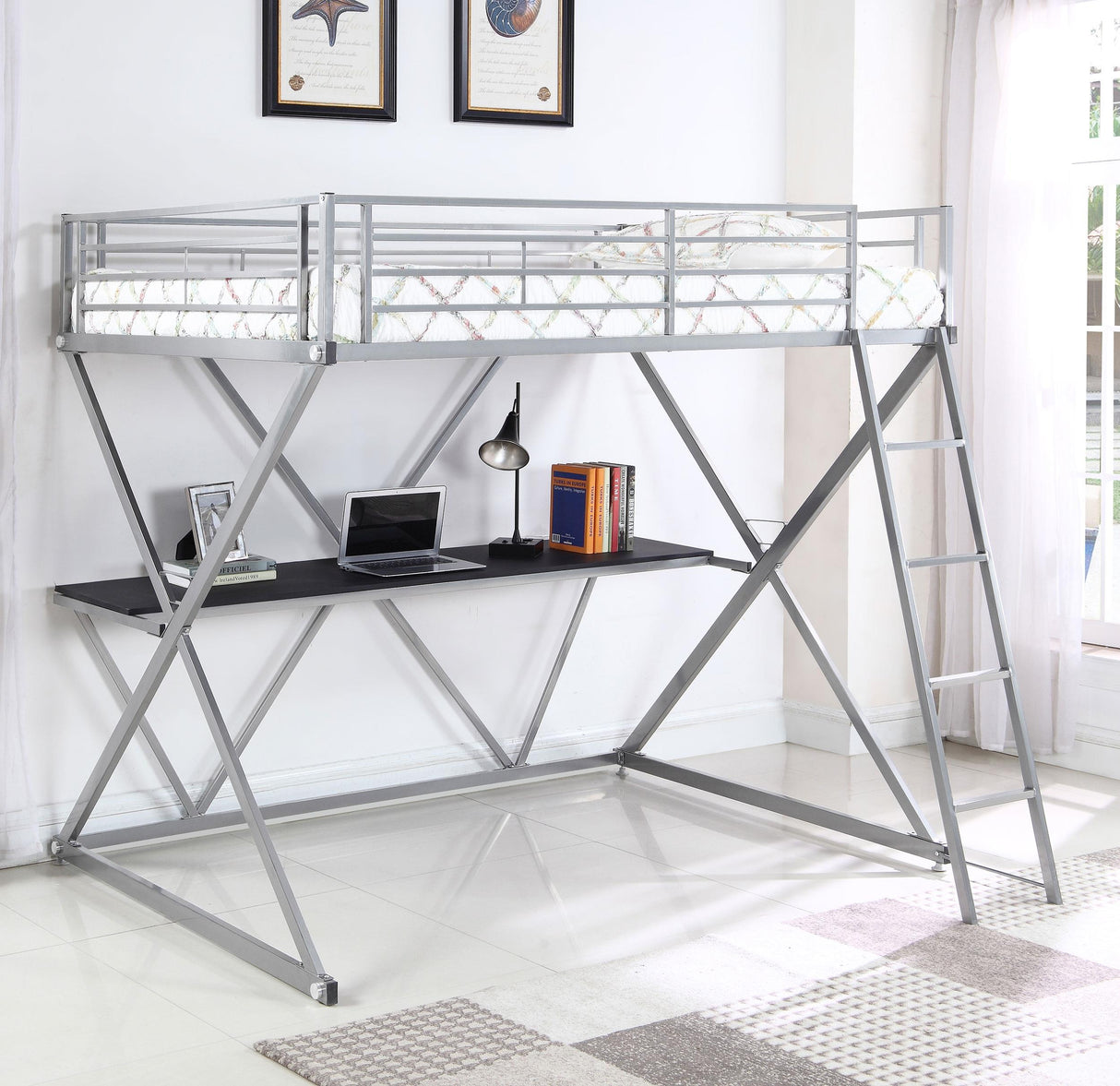 Coaster Hyde Metal Full Workstation Loft Bed Silver