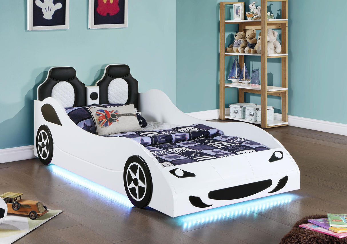 Coaster Cruiser Wood Twin LED Car Bed White