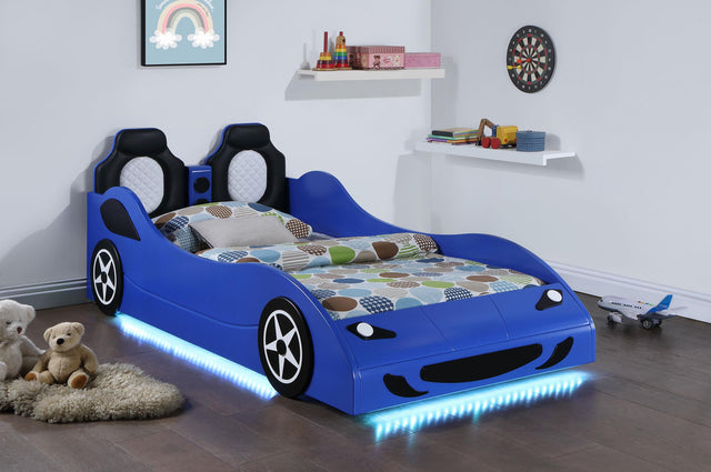 Coaster Cruiser Wood Twin LED Car Bed Blue