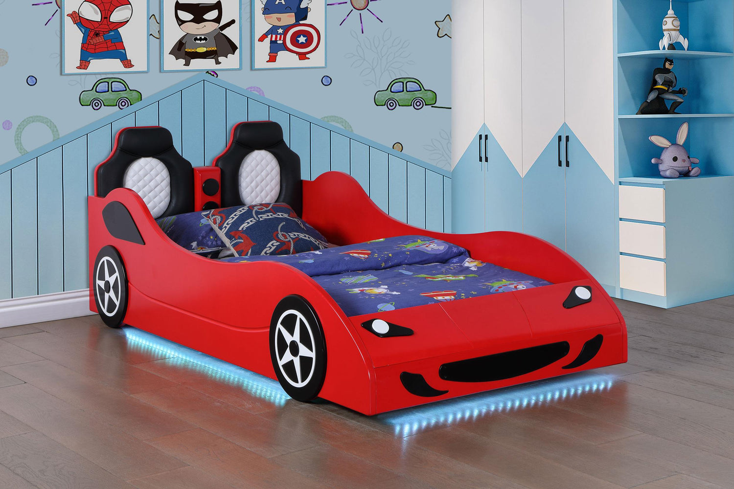 Coaster Cruiser Wood Twin LED Car Bed Red