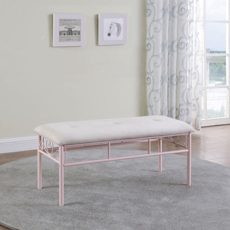 Coaster Massi Fabric Upholstered Bench White and Powder Pink