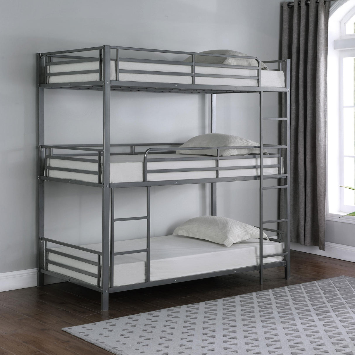 Coaster Maynard Metal Twin Triple Bunk Bed Gunmetal