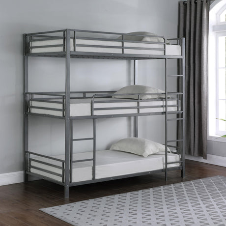 Coaster Maynard Metal Twin Triple Bunk Bed Gunmetal