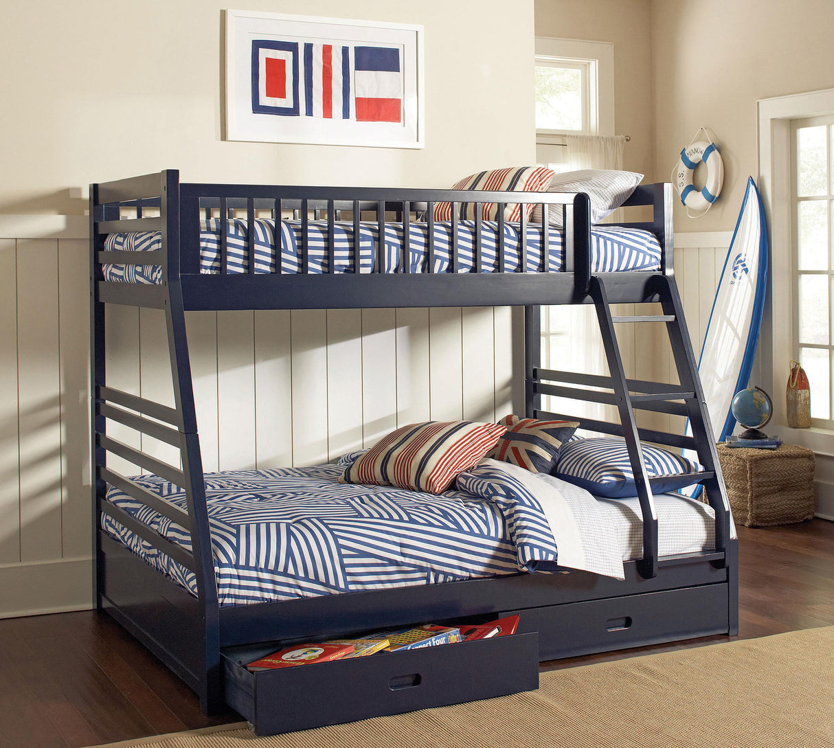 Coaster Ashton 2-drawer Wood Twin Over Full Bunk Bed Navy Blue