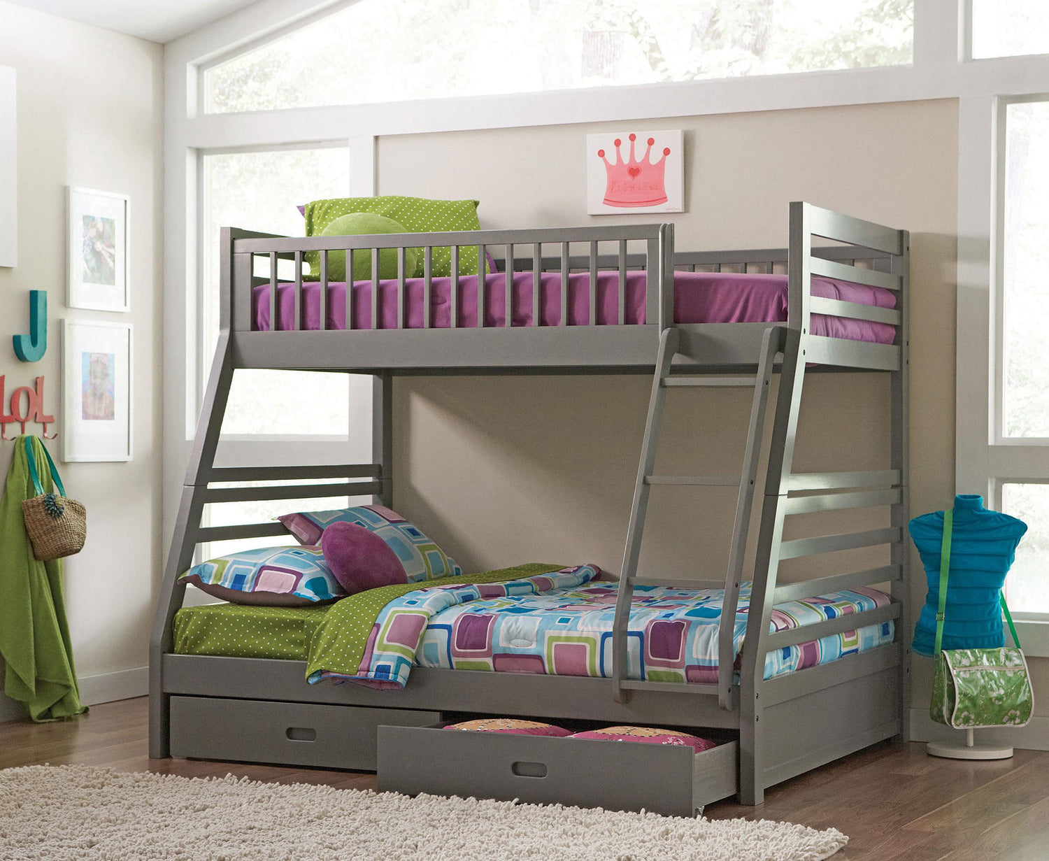 Coaster Ashton 2-drawer Wood Twin Over Full Bunk Bed Grey