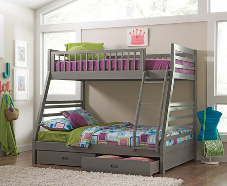 Coaster Ashton 2-drawer Wood Twin Over Full Bunk Bed Grey