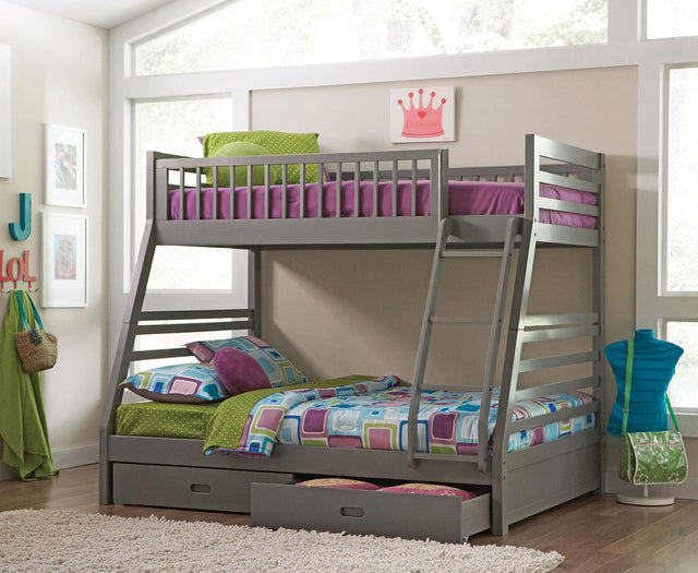 Coaster Ashton 2-drawer Wood Twin Over Full Bunk Bed Grey