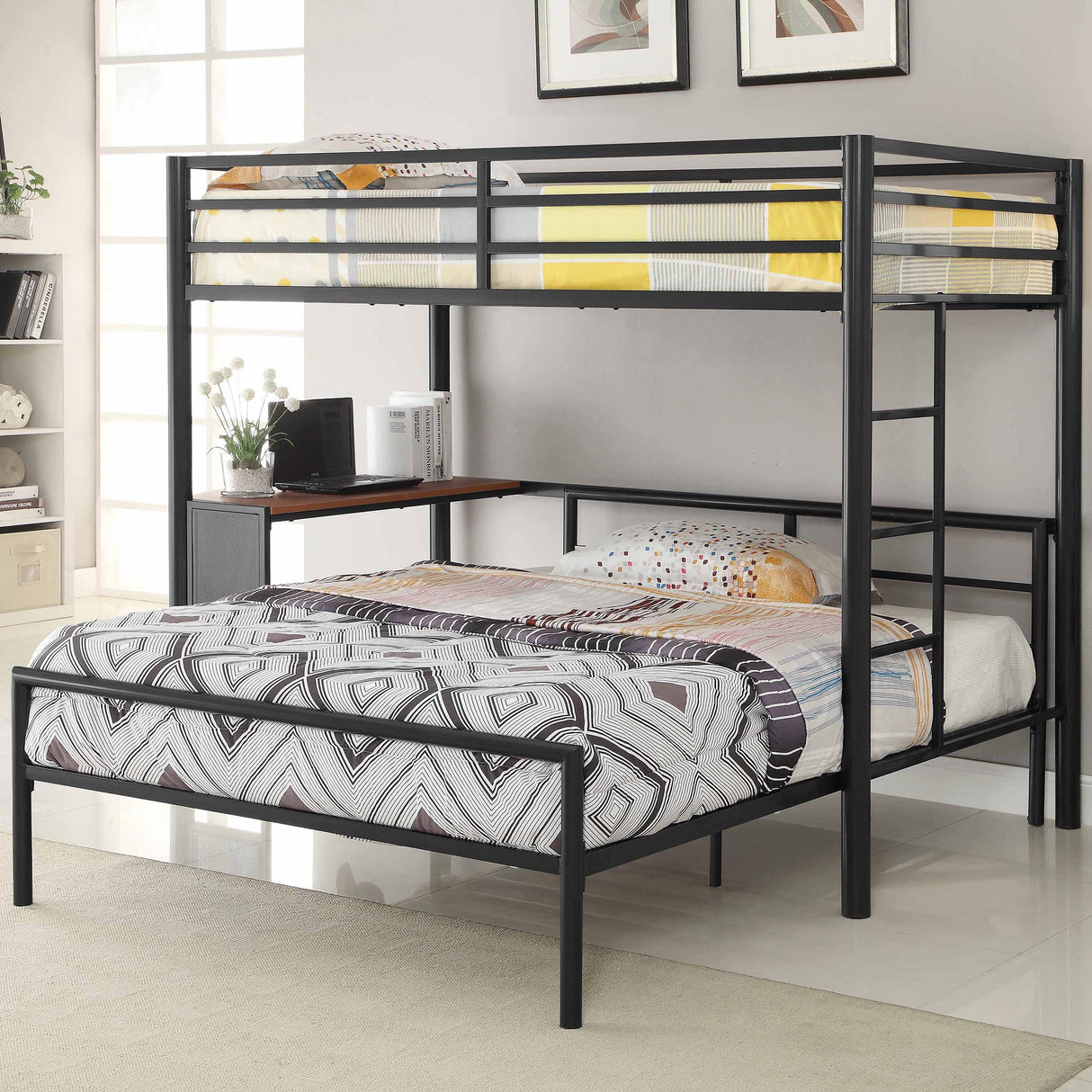 Coaster Fisher Twin Over Full Workstation Loft Bed Set Gunmetal