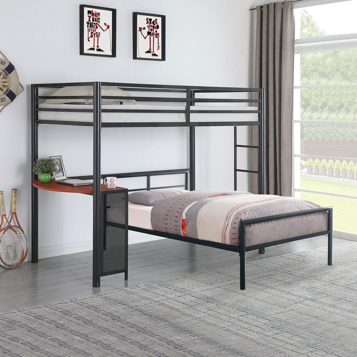 Coaster Fisher Twin Over Twin Workstation Loft Bed Set Gunmetal