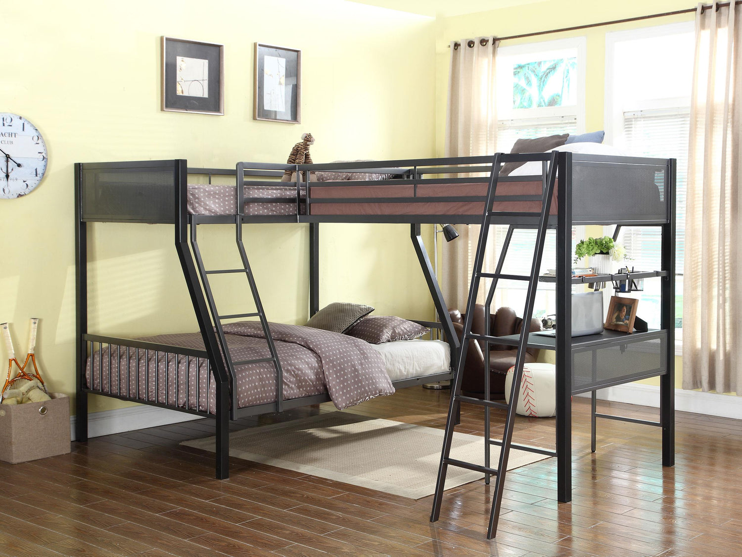 Coaster Meyers Metal Twin Over Full Bunk Bed with Twin Loft Black
