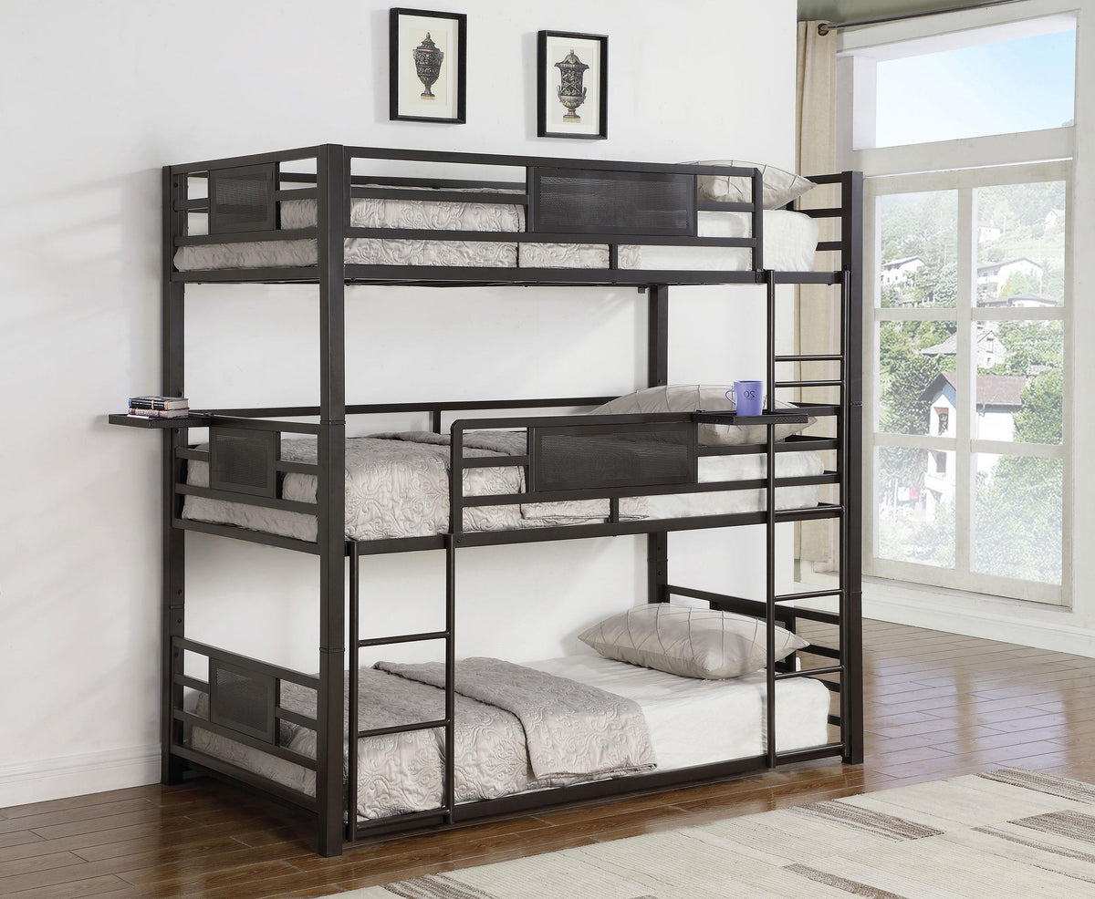 Coaster Rogen Metal Twin Triple Bunk Bed Dark Bronze