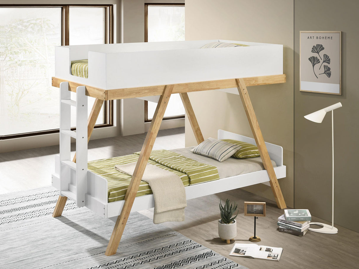 Coaster Frankie Wood Twin Over Twin Bunk Bed White and Natural