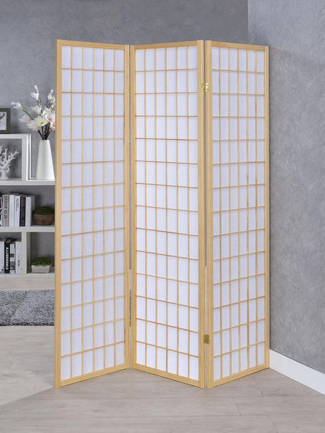 Coaster Carrie 3-Panel Room Divider Folding Shoji Screen Natural