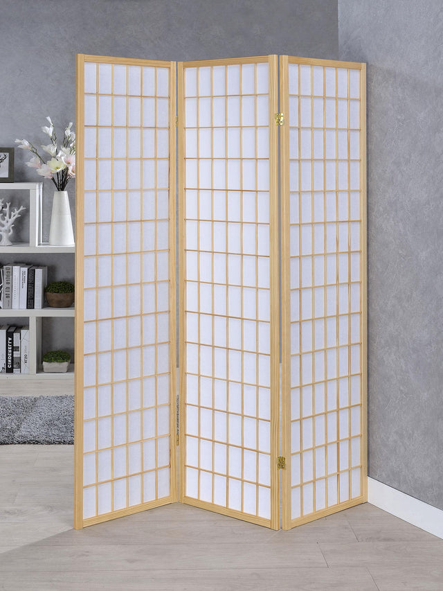 Coaster Carrie 3-Panel Room Divider Folding Shoji Screen Natural