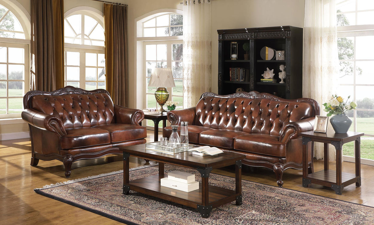 Coaster Victoria 2-piece Full Leather Upholstered Sofa Set Brown