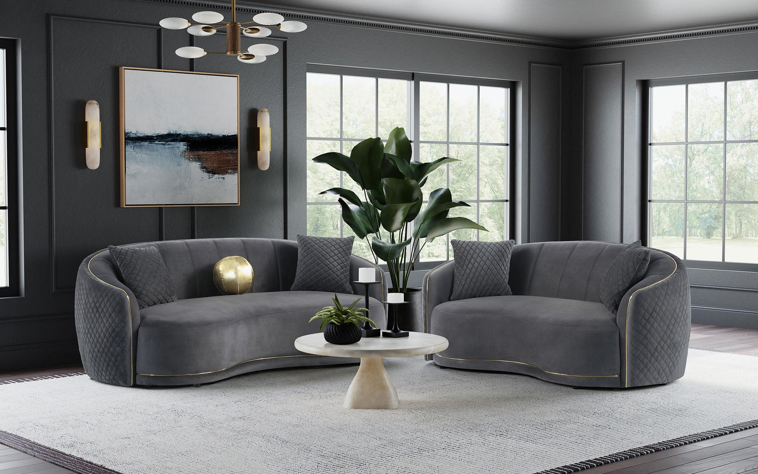 Coaster Brookside 2-piece Velvet Upholstered Sofa Set Dark Grey