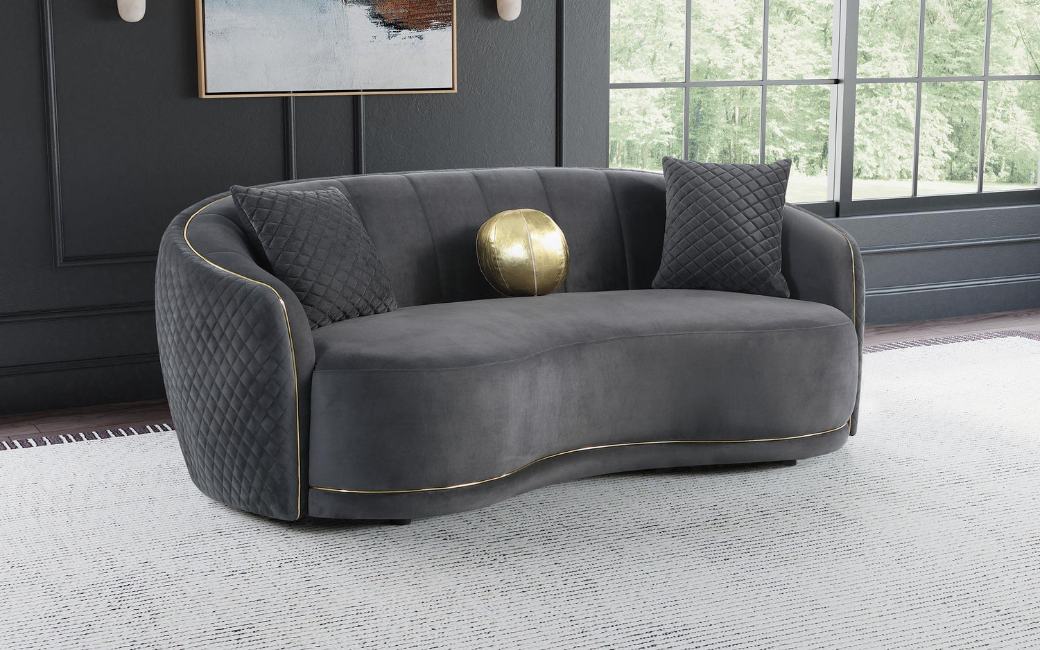 Coaster Brookside Velvet Upholstered Curved Sofa Dark Grey
